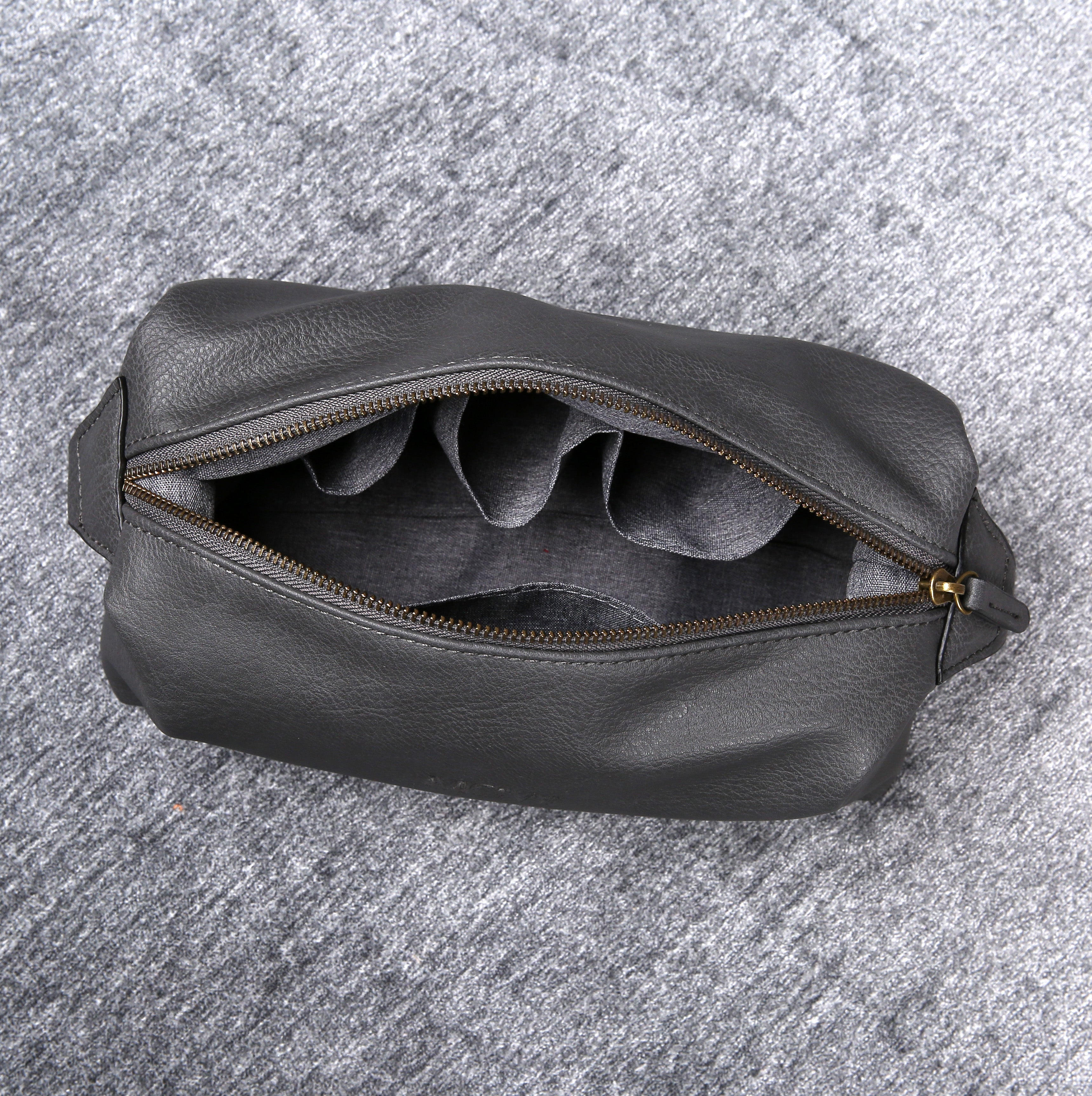 Personalized Vegan Leather Toiletry Bag Men - Grey – MCW Handmade Gifts