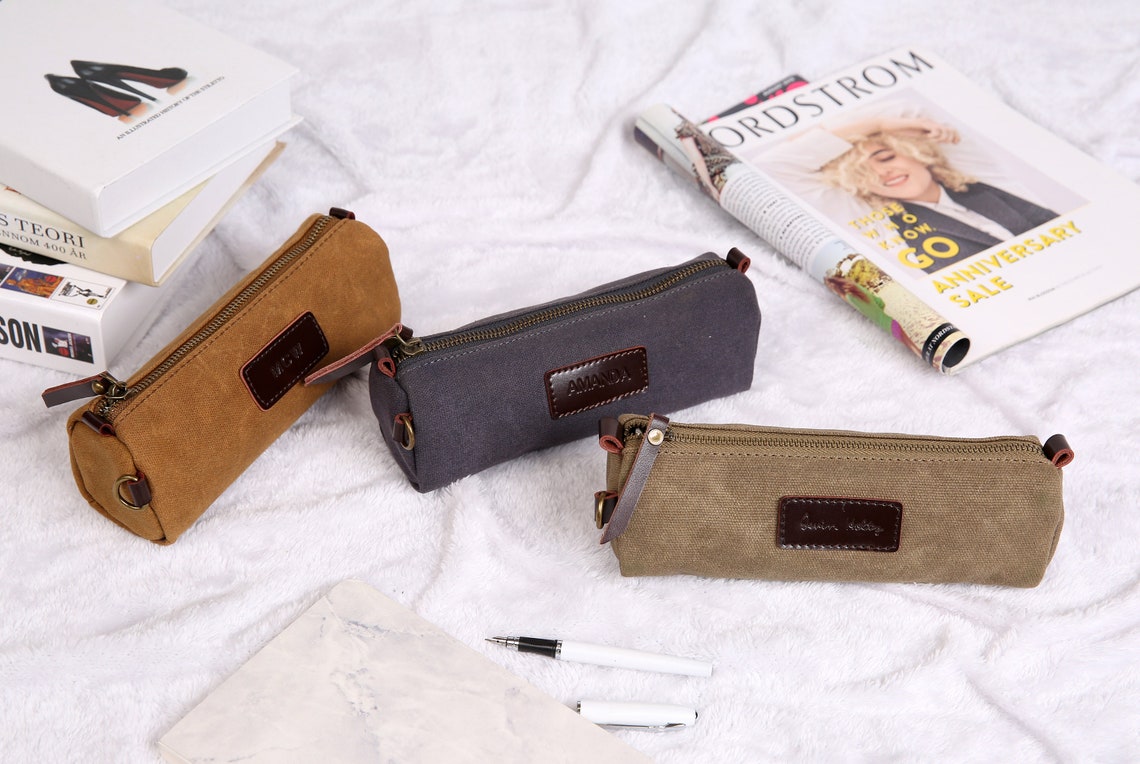 Zippered Waxed Canvas Pencil Pouch