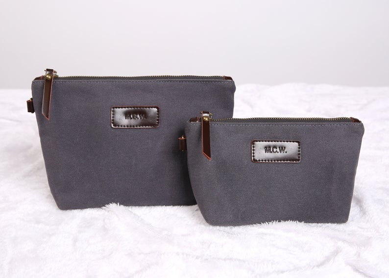 Personalized Vegan Leather Toiletry Bag Men - Grey – MCW Handmade